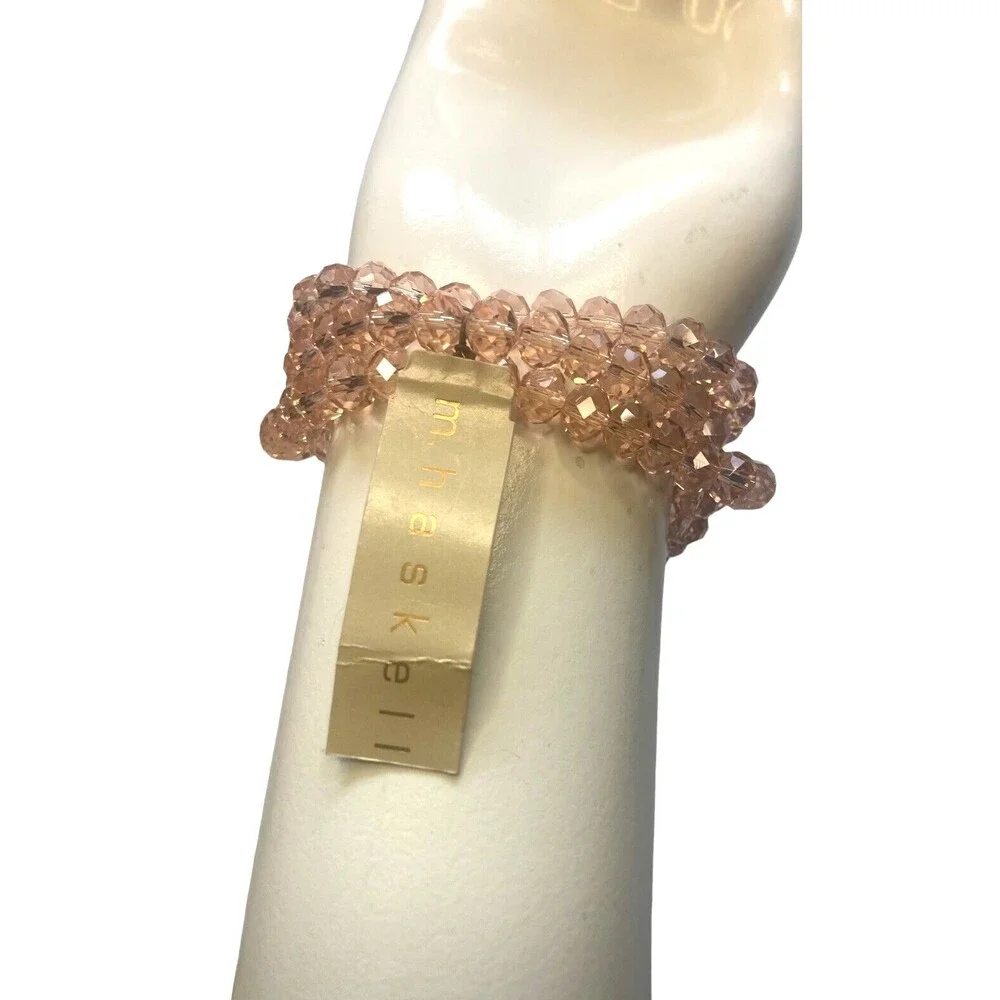 NWT bracelet Fairy M Haskell Pink Flower Beaded Elastic band boho whimsygoth